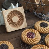 Moule à biscuits en bois tourbillon rond Biscuit timbre pâtisserie presse gaufrage outil cuisson Cutter traditionnel beurre sucre sablé moule