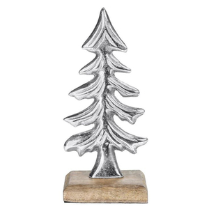 Escultura de Árbol de Navidad de Aluminio Metálico Premium Hecha a Mano con Base de Madera, Elegante Adorno Decorativo de Mesa Plateado Martillado - Product Image 3