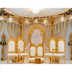 Chaises Vedi en bois design pour la décoration de cérémonie de mariage, nouveau design, sièges bas, chaises Mandap pour mariage, chaises blanches dorées, États-Unis - Product Image 1