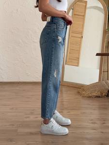 กางเกงยีนส์แฟชั่นผู้หญิง คุณภาพสูง ผ้าเดนิมฟอก ล้างทำความสะอาดง่าย เป็นมิตรกับสิ่งแวดล้อม ระบายอากาศได้ดี เอวกลาง ติดกระดุม ผ้ายืดใส่สบาย สไตล์ลำลอง - Product Image 2