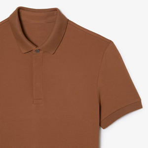 Polo de algodón elástico con logotipo bordado personalizado, camisa de ajuste Regular 100%, color marrón claro, con solapa de botón oculto y Rib - Product Image 4