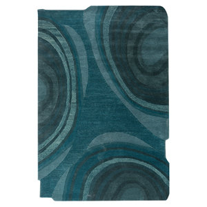 Alfombra Rectangular Azul de Lana y Viscosa Tejida a Mano TNQ-3280 9x12 con Patrón Abstracto a Rayas para Pasillo del Hogar, 10mm de Grosor - Product Image 1