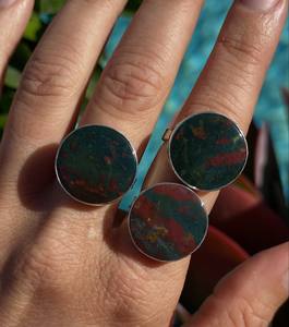 Round Wholesale High Quality Natural Bloodstone Gemstone <b>Rings</b> Sterling Silver Plated Fashionable Waterproof Jewelry - Product Image 1