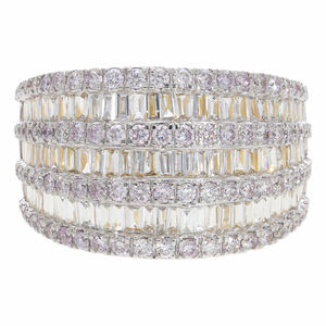 Elegante Juego de puntas de canal alternantes de anillo de banda de varias filas de oro blanco de 14 quilates con diamantes Baguette redondos naturales - Product Image 4