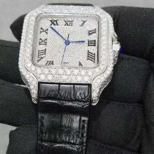 Men's Antique Fashion Quartz Black belt VVS Cut Moissanite Luxury Watch Stainless Steel Band Hip Hop Style Sport - Product Image 2