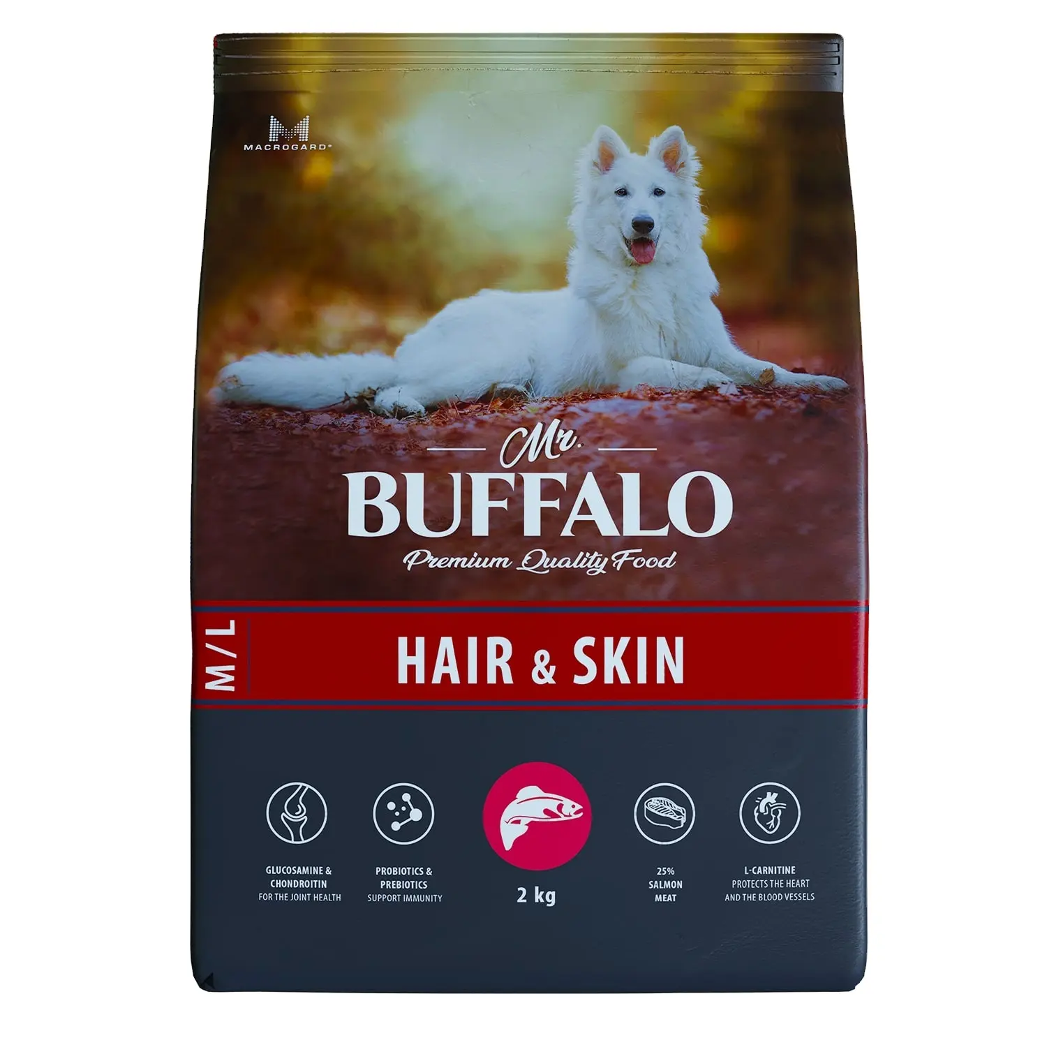Mr.Buffalo Perawatan Rambut & Kulit Makanan Kering untuk Anjing Rasa Salmon 2 Kg Kualitas Premium Makanan Anjing Kering Kesehatan dan Nutrisi Makanan Hewan Peliharaan