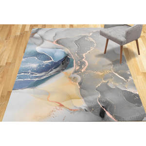 Tapis traditionnel en laine patchwork imprimé, écologique, antidérapant avec envers en latex, tons doux, tapis non tissé - Product Image 1