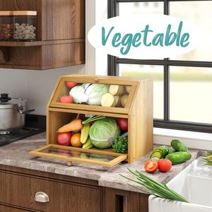 Boîte à pain en bois double couche personnalisée avec fenêtre transparente Bac de stockage des aliments de cuisine avec couvercle transparent et logo personnalisé - Product Image 5
