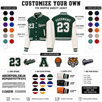 Chaqueta Varsity Corta para Mujer Estilo Y2K, Transpirable, Verde y Naranja con Patrón de Letras, Ropa Urbana de Béisbol, Bordado Personalizado, Venta al Por Mayor OEM