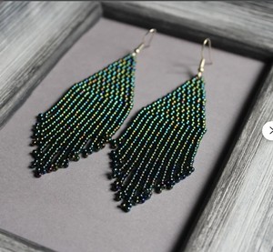 Dark Green Beaded Earrings Beadwork Green Earrings Green Melange Quality <b>Emerald</b> Green Beaded Tassel Earrings - Product Image 1