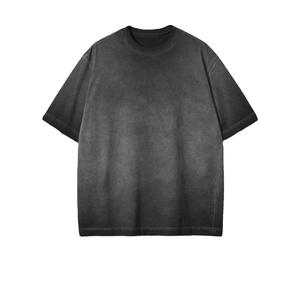 T-shirts en maille pour hommes grande taille de haute qualité, 100 % coton, poids lourd, délavé à l'acide, effet vieilli, décoloration au soleil, séchage rapide numérique - Product Image 1