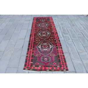 3.8x11.3 ft <b>Runner</b> Turkish Rug, Vintage Rug, <b>Red</b> Pink Oriental Wool Rug - Product Image 1