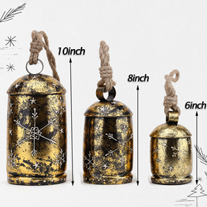 Fait à la main rustique grand métal noël 3 cloches corde Antique Design Vintage décor à la maison ajouter charme boule de noël arbre ornements - Product Image 6