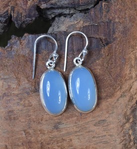 Blue Chalcedony Sterling Silver <b>Hook</b> <b>Earrings</b> August Birthstone Handmade Jewelry For Women Gift - Product Image 2