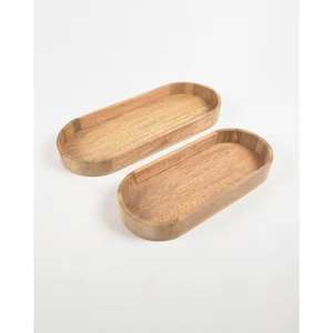 Vente en gros de décoration intérieure de qualité alimentaire Plateau de service en bois d'acacia de forme ovale vintage pour les aliments de l'exportateur indien à bas prix - Product Image 3