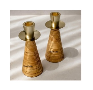 Wooden And Aluminum Candle Holder <b>Set</b> Of Two Customized Size And Shape Candle Holder For Home Hotel Decor - Product Image 1