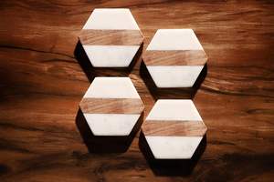 White Marble & Wooden <b>Coasters</b> Handcrafted Tea Coffee <b>Coasters</b> - Product Image 2