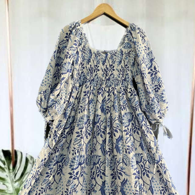 Bohemian Maxi Floral Cotton Dress Hand Block Print Dress 100% Cotton New Article 2026 for Both Party and Beach Wear