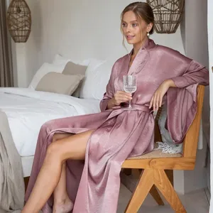 Mượt dài Kimono áo choàng Ấn Độ mặc quần áo Gown cộng với kích thước satin Áo choàng tắm sang trọng món quà giáng sinh vợ bạn gái cho người phụ nữ