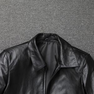 Veste universitaire pour hommes en cuir de veau délicat en cuir véritable col montant coupe ajustée régulière doublure en lin Vintage à capuche grande taille - Product Image 4