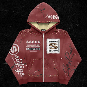 100% Fabricación personalizada de alta calidad Jogger rhinestone 2 lavado ácido Parche bordado de doble capucha para hombres Conjuntos de Sudadera con capucha - Product Image 3