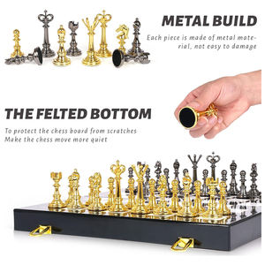 AYAANS Jeu d'échecs de luxe en or et argent Tableau magnétique pliable avec finition en marbre noir Pièces métalliques Staunton pour adultes - Product Image 5