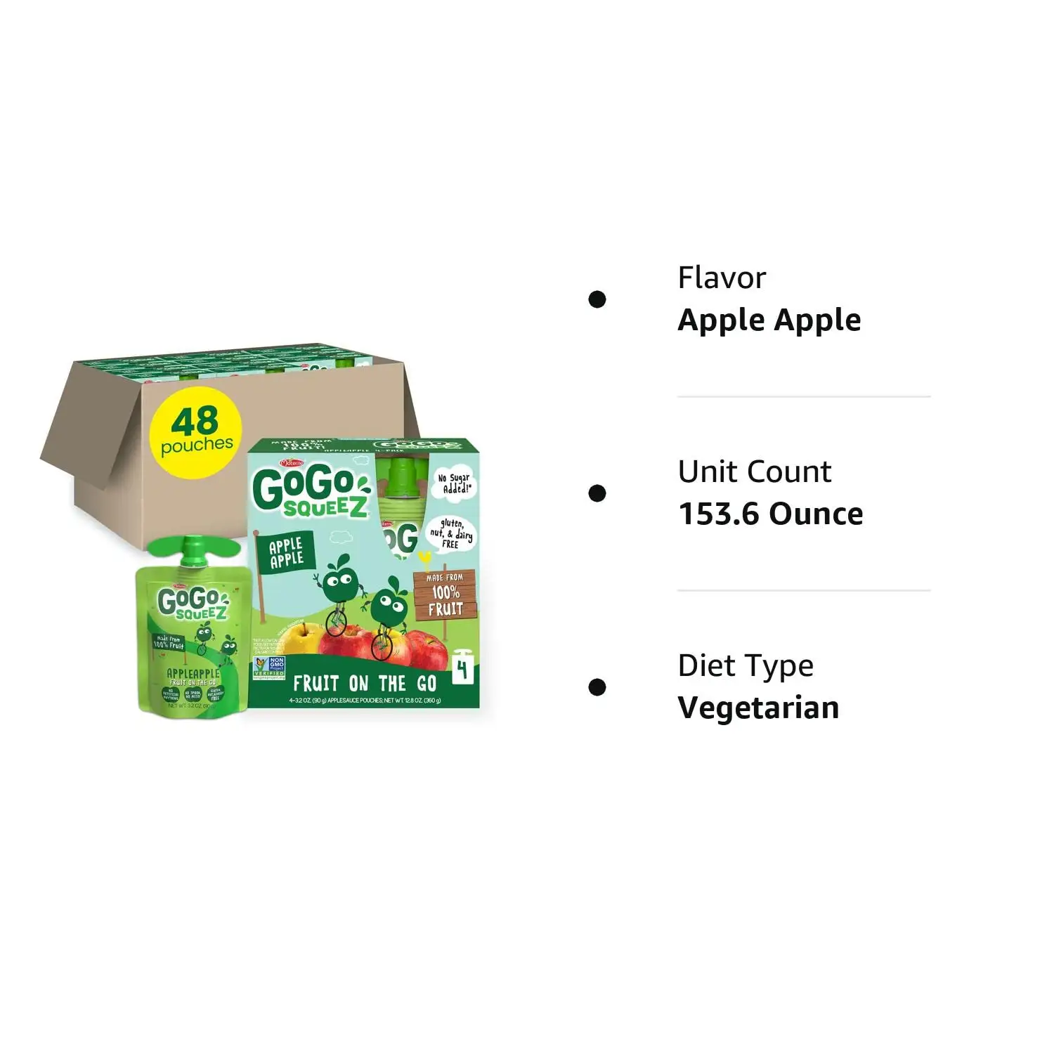 GoGo squeeZ mela confezione da 3.2 once di 12 snack alla frutta non zuccherati per bambini