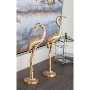 Escultura de mesa de pájaro flamenco de Metal dorado de alta calidad, adorno artístico creativo perfecto para espacios contemporáneos - Product Image 1