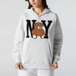 100% coton personnalisé couleur Streetwear femmes à capuche concevoir votre propre Chenille broderie sweat Logo avant pour l'hiver automne - Product Image 4