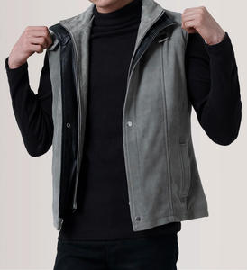 Luxury <b>Men's</b> Full Grain Genuine Leather Waistcoat Stand Custom Zipper Pattern Breathable <b>Fleece</b> Waterproof Racing <b>Vest</b> Winter - Product Image 1