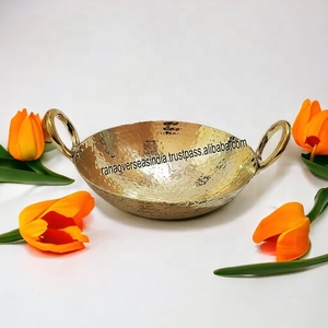 Kadhai en laiton martelé de style moderne, robuste, rond, avec deux poignées, marron, pour la maison et la restauration, équipement de cuisine - Product Image 3