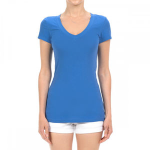 T-shirts de base personnalisés T-shirts pour femmes T-shirt uni d'été blanc imprimé en coton à col en V profond T-shirts pour femmes T-shirts essentiels - Product Image 3