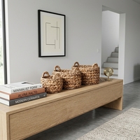 Ensemble de paniers de rangement en écorce de bananier naturelle avec cadre en fer, poignée en tresse épaisse, bol cylindrique, pot de fleurs, décoration artistique pure, artisanat