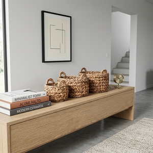 Ensemble de paniers de rangement en écorce de bananier naturelle avec cadre en fer, poignée en tresse épaisse, bol cylindrique, pot de fleurs, décoration artistique pure, artisanat - Product Image 6