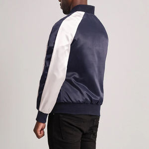 Chaqueta universitaria de invierno azul y blanca, forro de poliéster acolchado de satén, cierre de cremallera, cuello levantado, puños de punto acanalados - Product Image 5