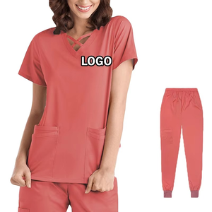 ชุดยูนิฟอร์มพยาบาลผู้หญิงแบบสครับ ผ้าทอสวมใส่สบาย ขายดี แขนสั้น คอตั้ง พร้อมกางเกง รับสกรีนโลโก้ - Product Image 5