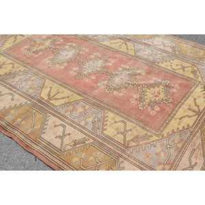 7x9.3 ft Vintage Rug, Turkish Large Rug, <b>Red</b> Beige Patchwork <b>Wool</b> Rug - Product Image 5