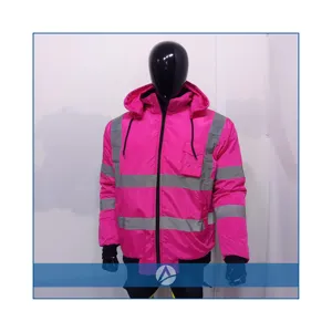 Direct factory made reflective pink safety jacket with quilt lining and contrast elastic cuffs