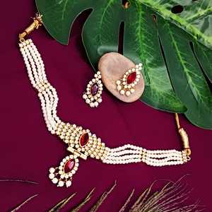 เครื่องประดับอินเดีย setcz ลูกบาศก์ Zirconia faux มุกหลายชั้นลูกปัด Choker สร้อยคอต่างหูชุดเครื่องประดับ - Product Image 2
