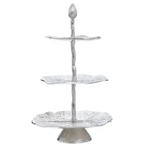 Soporte de pastel de Metal de 3 niveles de plata de Venta caliente, estante de exhibición de postres con recubrimiento en polvo para bodas, fiestas de cumpleaños, panadería, eventos de catering - Product Image 1
