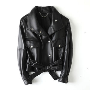 Chaquetas de mujer 2025, bombardero de cuero suelto Retro personalizado para mujer, chaqueta de cuero de piel de oveja personalizada auténtica - Product Image 5