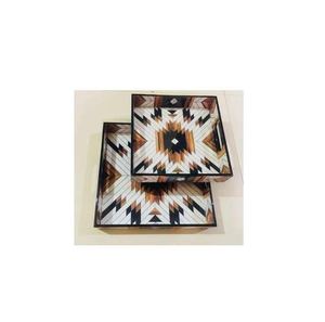 Plateau de service en bois imprimé avec poignées pour une présentation de table élégante Plateau de service fait main de qualité supérieure pour le festival de l'Aïd - Product Image 2