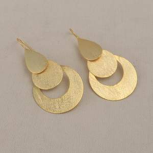 Handmade Gold Plated Matte Brass <b>Earrings</b> Classic Geometric Hoop Design with <b>Hook</b> for Parties by HF Crafts - Product Image 5