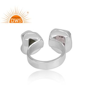 Anillo ajustable de diamante Herkimer y moldavita en bruto natural de plata de ley fina superventas, fabricante de joyería personalizada - Product Image 4