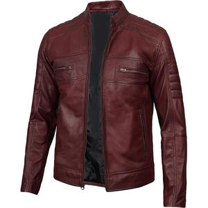 แจ็กเก็ตหนังแท้สำหรับผู้ชายเสื้อแจ็คเก็ตแฟชั่นหนังแท้คอตั้งดีไซน์ใหม่สำหรับ100% - Product Image 4