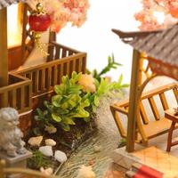 PC2203 Fairyland gaya Cina 3D kayu Diy miniatur rumah boneka Diy rumah boneka Kit dengan lampu