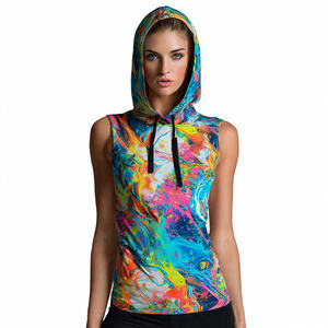 Oversized Sleeveless Hoodie Women Workout Muscle Fit Hood Singlet Tops <b>Ladies</b> 100% Cotton Polyester <b>Gym</b> Hoodies Women's - Product Image 3