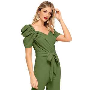 Mono personalizado 100% de algodón de color verde hoja de ajuste regular con manga de volantes para mujer con lazo directo de la fábrica de Bangladesh - Product Image 3