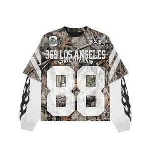 100% coton T-shirt pour hommes coupe ample imprimé Boxy respirant T-shirt imprimé Jersey T-shirt Baggy hommes chemises Double couche à manches longues - Product Image 2