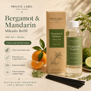 Private Label Bergamot & Mandarin <b>Reed</b> <b>Diffuser</b> Refill 200ml OEM | Mikado Refill with Sticks | Spain EU - Product Image 2